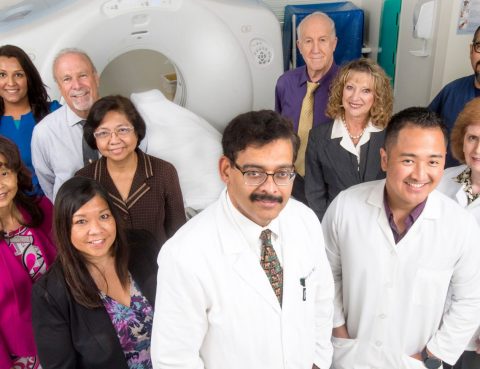 An overhead shot of Beverly Hospital's stroke care team